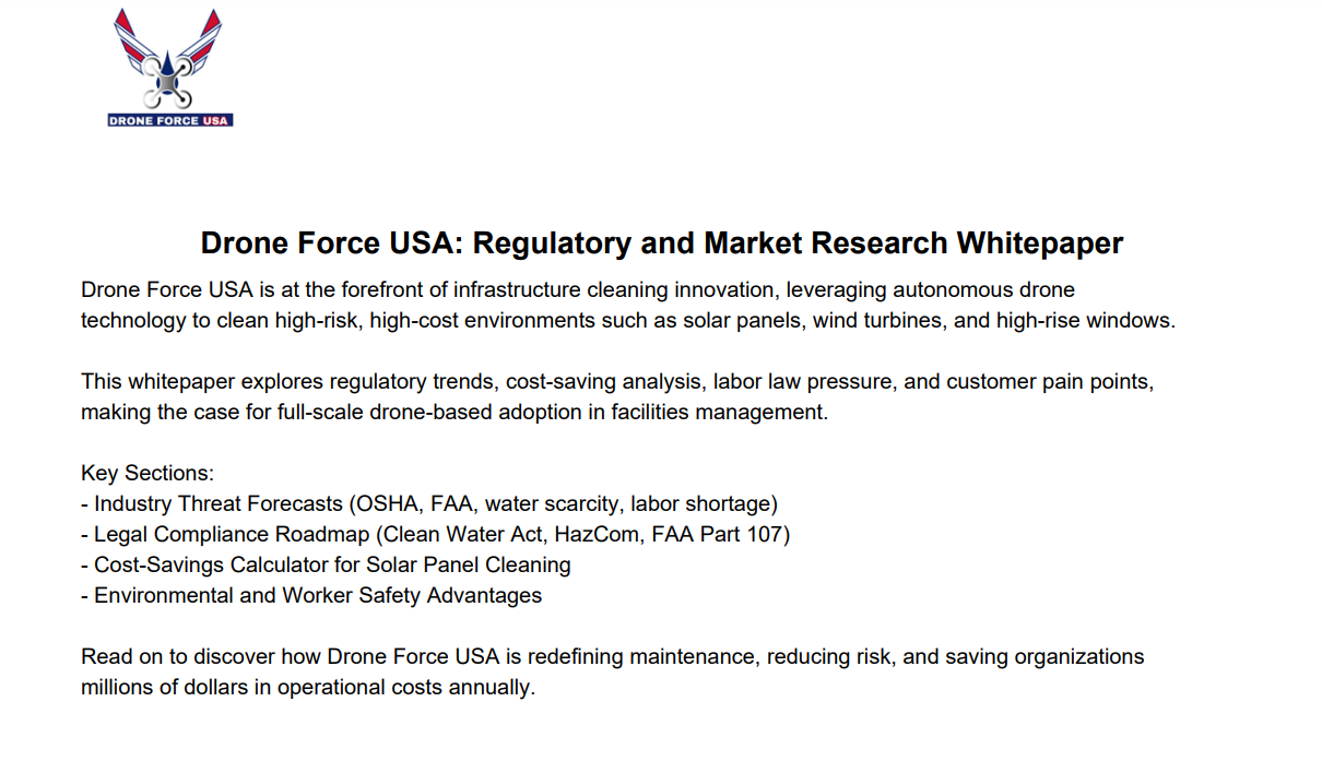 Pressure Washing Drone Automation for External Industrial Surfaces: Regulatory and Market Research Whitepaper 2025